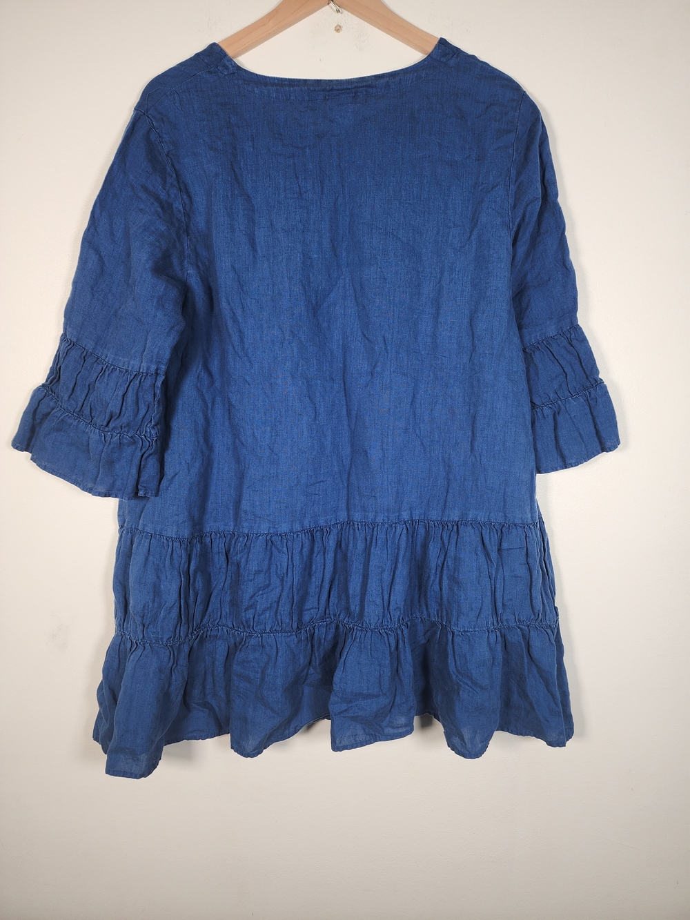 MATCH POINT Linen Blue Tiered Ruffle Dress - Picture 3 of 7